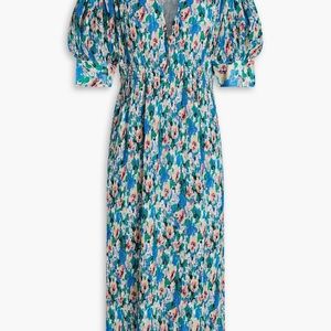 NWOT GANNI Floral-print plissé-georgette midi dress